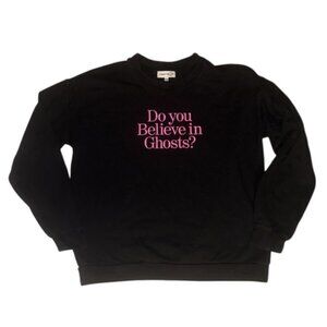 Lonely Ghost Do You Believe in Ghosts? Crewneck Sweatshirt Black Pink Graphic 2X